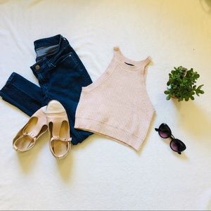 high neckline pastel pink crop top